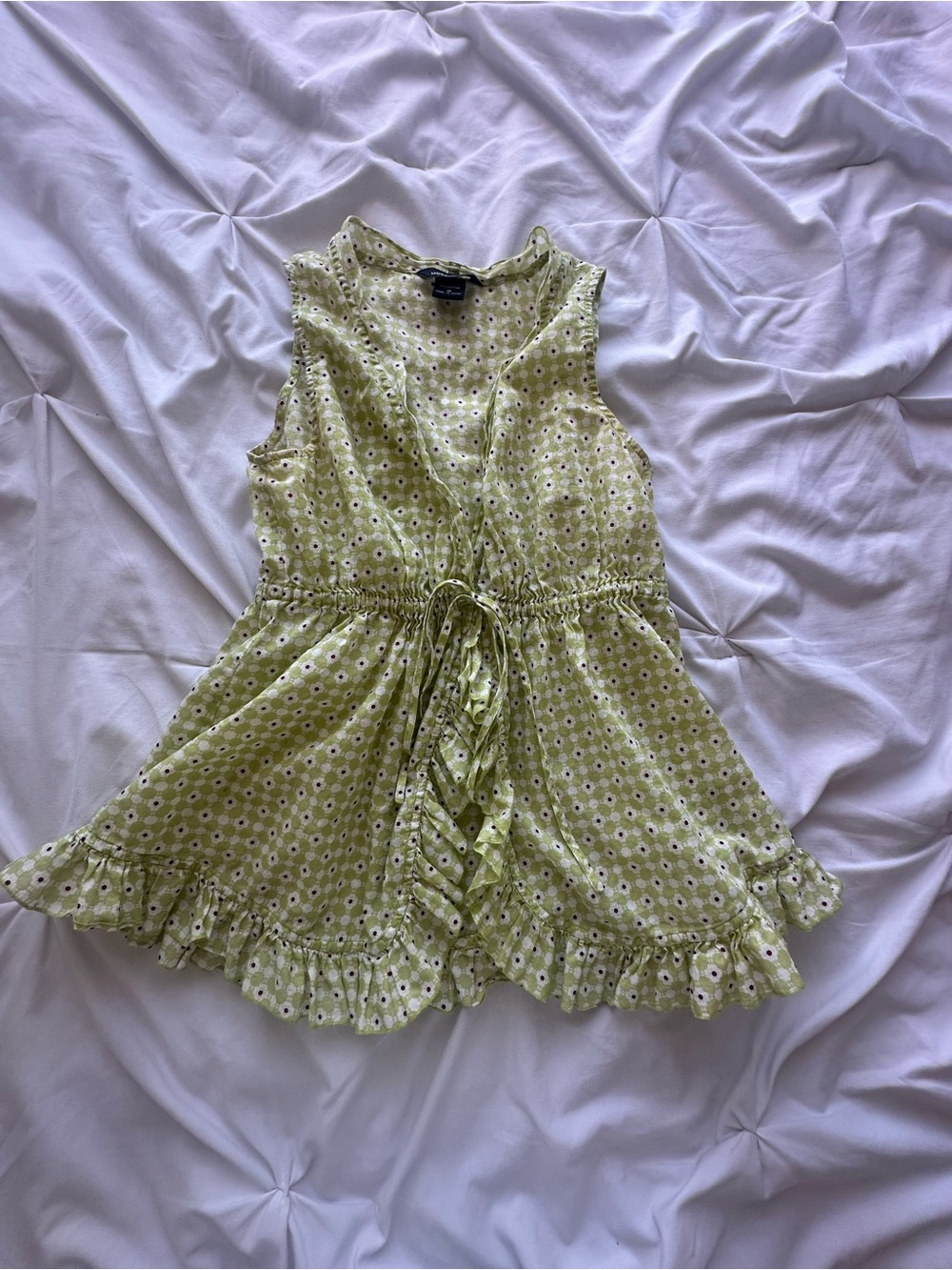 Moda International Lime Green Daisy Drawstring Ruffle Dress